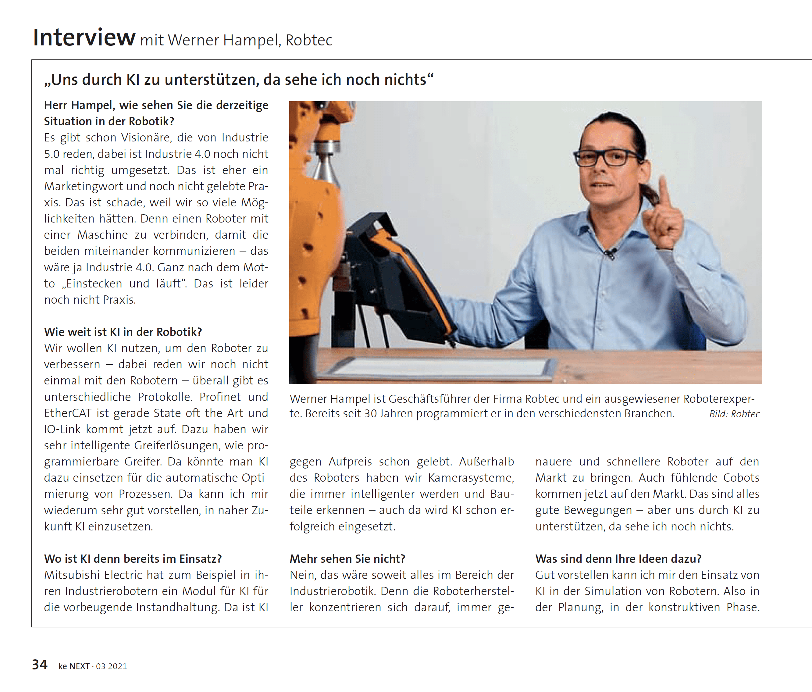 Werner Hampel über KI und Robotik in der KE Next